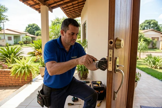 Instalação de uma fechadura de segurança em uma casa em Sorriso.